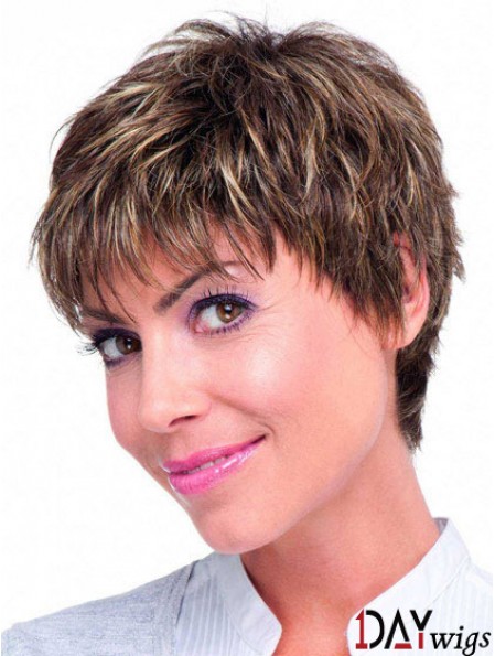 Real Hair Monofilament Topper Brown Color Straight Style Boycuts