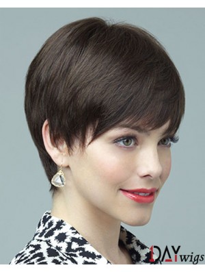 Real Wig 100% Hand Tied Layered Cut Short Length Brown Color
