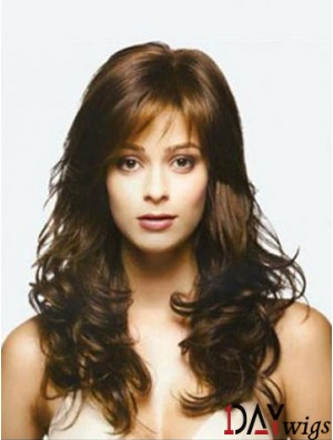 Brown Long Top Wavy With Bangs Lace Wigs