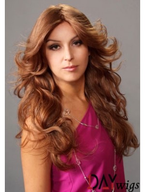 Layered Suitable Wavy Auburn Long Real Hair Lace Front Wigs