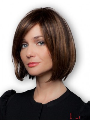 Brown Bob Wigs Remy Real Chin Length 100% Hand Tied Straight Style