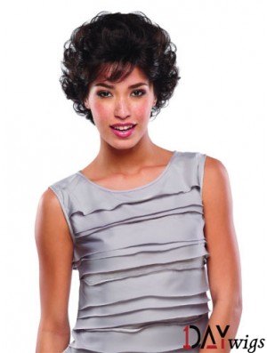 Short Curly Real Hair Lace Wigs Brown Color Classic Cut