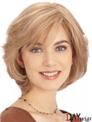 Real Hair Lace Front Monofilament Top Wigs Blonde Color Chin Length