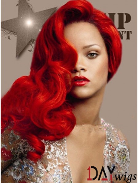 Red Wig Real Hair With Capless Wavy Style Long Length