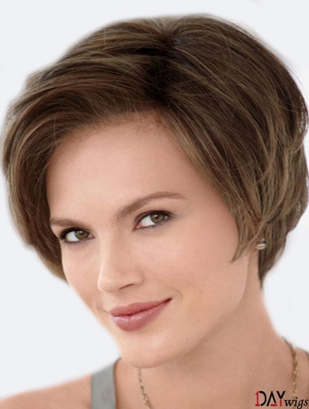 Real Hair Wigs Affordable Lace Front Wigs Monofilament Straight Style Brown Color Short Length Wigs