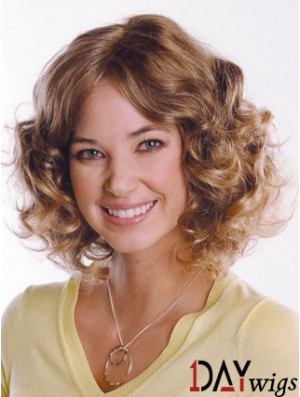 Synthetic Curly Chin Length Capless Curly Style Brown Color