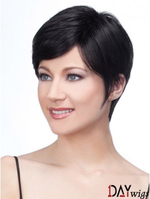 Lace Front Layered Short Straight Black Real Hair Wigs UK