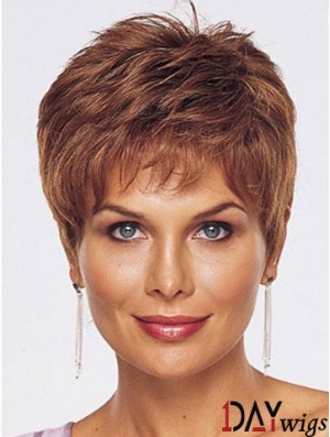 Straight Style Cropped Length Auburn Color wig