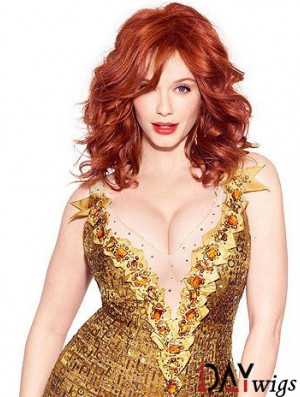 100% Hand-tied Wavy Without Bangs Shoulder Length 16 inch Flexibility Human Hair Christina Hendricks Wigs