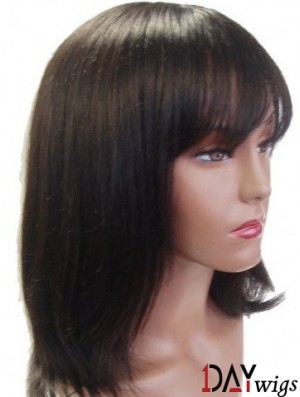 Capless Straight With Bangs Shoulder Length 14 inch Ideal Real Hair Wigs