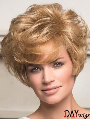 Real Hair Front Lace Wigs Short Length Wavy Style Layered Cut