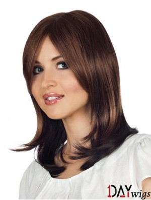 Monofilament Wavy With Bangs Shoulder Length 14 inch Style Real Hair Wigs