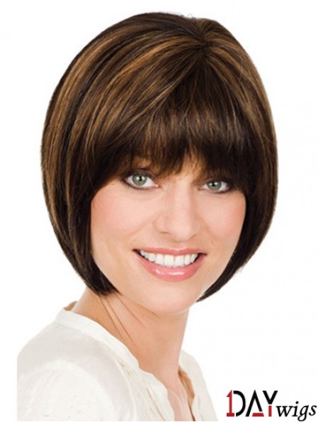 Chin Length Brown Designed 10 inch Straight Bob Wigs