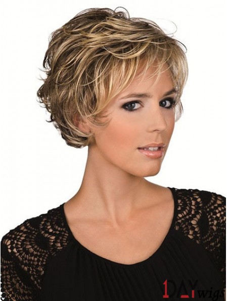 Real Hair Brown With Lace Front Cropped Length Layered Cut