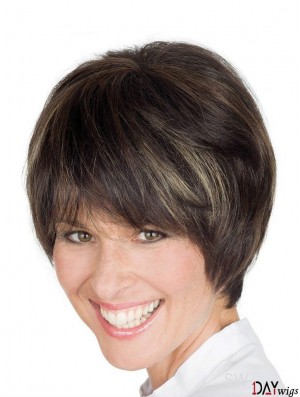 Remy Real Hair New Short Straight Grey Wigs