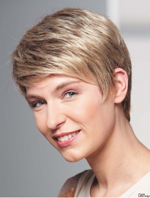 Real Hair Wigs Blonde Full Wig Boycuts Cropped Length Wavy Style