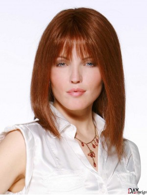 Monofilament Wigs UK Cheap With Bangs Lace Front Auburn Color