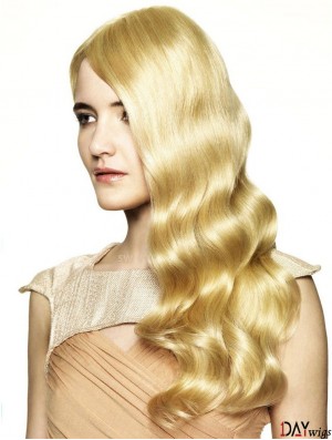 Without Bangs Fashionable Wavy Blonde Long Real Hair Wigs