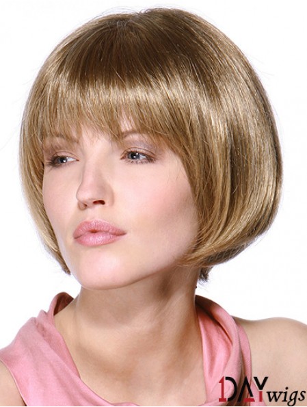 Layered Bob 100% Hand Tied Blonde Color Straight Style Chin Length Real Hair Wigs