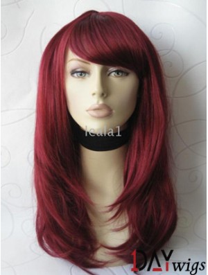 Front Lace Wig With Bangs Long Length Straight Style Red Color