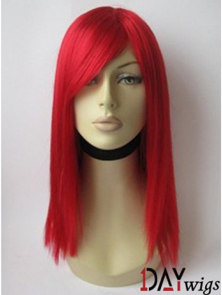 Red Real Hair Wig With Bangs Red Coulr Shoulder Length