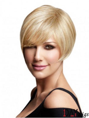 Cheap Bob Wigs Remy Real Full Lace Chin Length Blonde Color