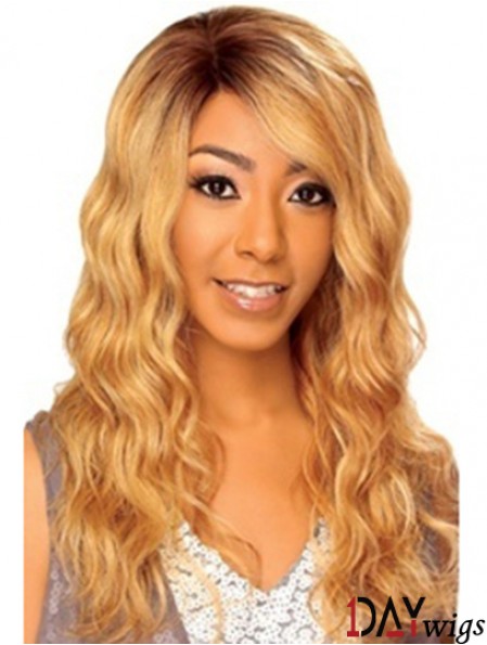 22 inch Blonde Long Without Bangs Wavy High Quality Lace Wigs