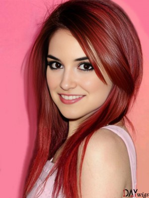 Red Lace Front Wig With Bangs Shoulder Length Straight Style