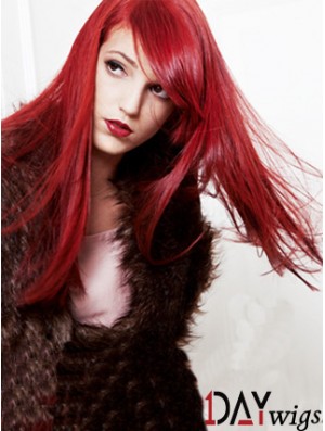 20 inch Straight Capless With Bangs Real Hair Long Red Wig
