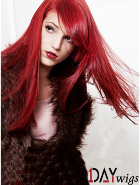 20 inch Straight Capless With Bangs Real Hair Long Red Wig