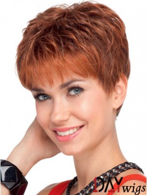 Soft 4 inch Red Cropped Boycuts Wavy Lace Wigs