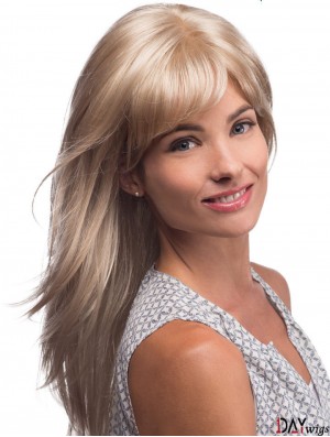 Long Blonde Real Hair Wigs Blonde Color Straight Style Layered Cut
