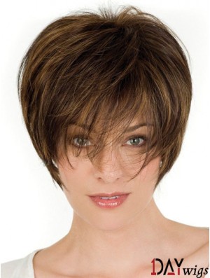 Real Hair Brown Wigs With Lace Front Wavy Style