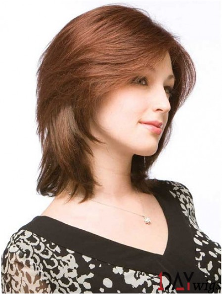 Auburn Shoulder Length Discount Straight Layered Lace Wigs