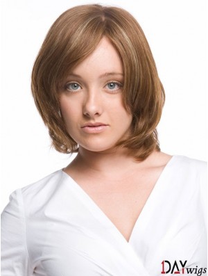 Monofilament Wavy With Bangs Chin Length Comfortable Real Hair Wigs