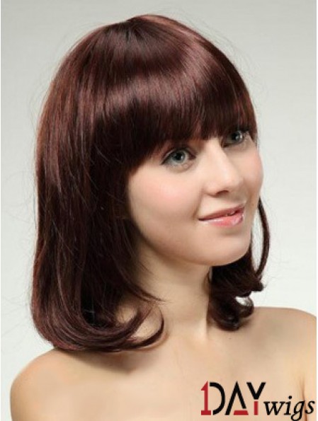 Shoulder Length Bob Wigs With Capless Remy Straight Style Auburn Color