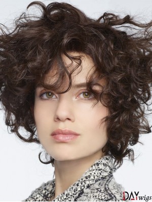Curly Real Hair Lace Front Wigs With Bangs Monofilament Curly Style