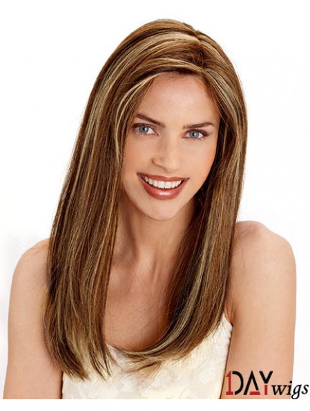 Layered Convenient Straight Brown Long Real Hair Wigs