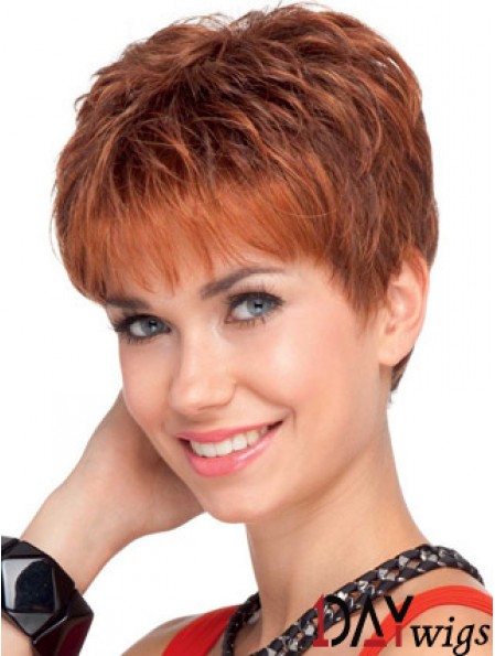 Red Wavy Cropped Boycuts Lace Front Cheap Wig