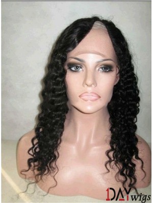 16 inch Lace Front Curly Black Discount U Part Wigs