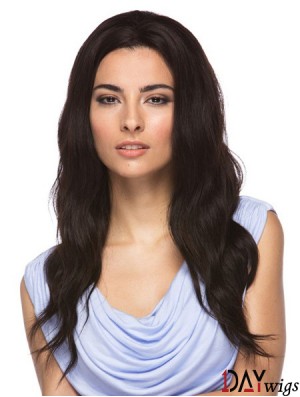 Without Bangs Fashion Wavy Black Long Real Hair Wigs