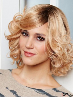 Hand Tied Lace Front Real Hair Wigs Chin Length Blonde Color