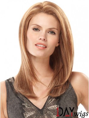 Hand Tied Real Hair Wigs Monofilament Straight Style Blonde Color