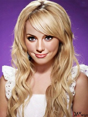 With Bangs Top Wavy Blonde Long Real Hair Lace Front Wigs