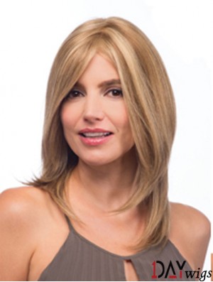 Layered Shoulder Straight Monofilament Long Ash Blonde Wig