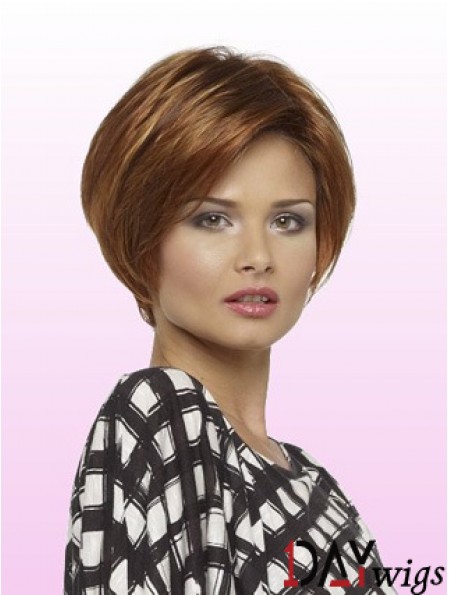 Short Layered Bob With Lace Front Straight Style Auburn Color