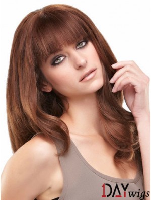 Auburn Long Beautiful Straight With Bangs Lace Wigs