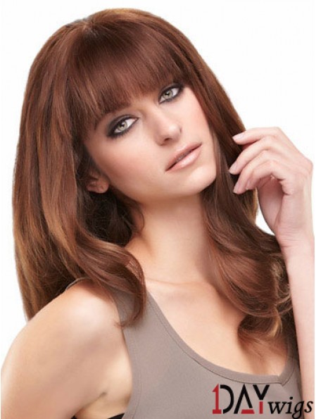 Auburn Long Beautiful Straight With Bangs Lace Wigs