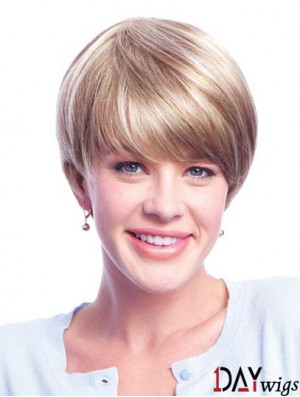 Wigs Real Hair Blondes With Monofilament Layered Cut Short Length