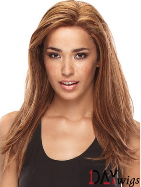 Without Bangs Amazing Straight Auburn Long Real Hair Lace Front Wigs